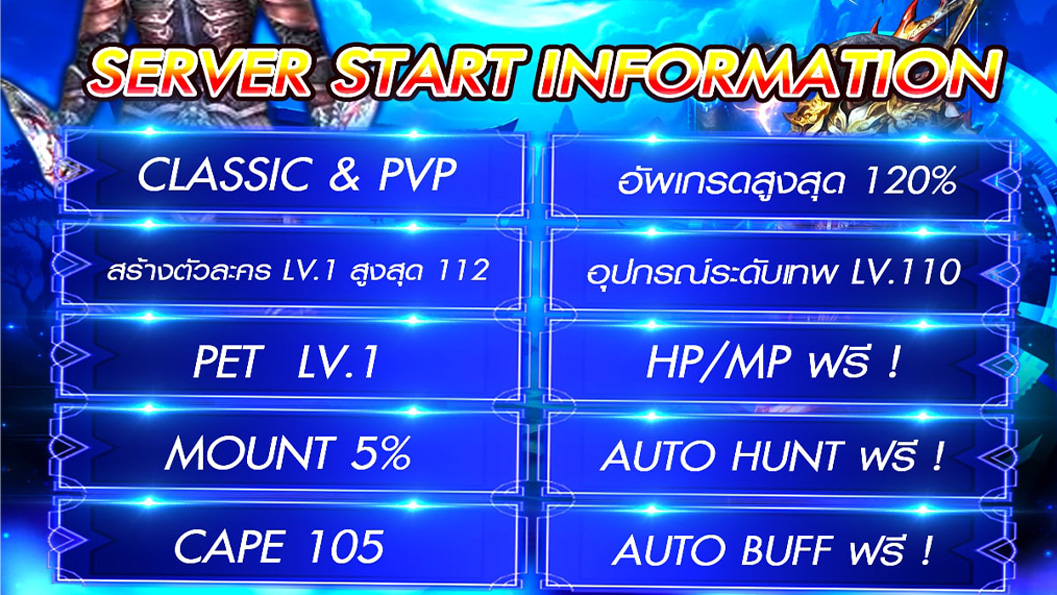 รายละเอียดเริ่มต้นเปิดเซิร์ฟเวอร์